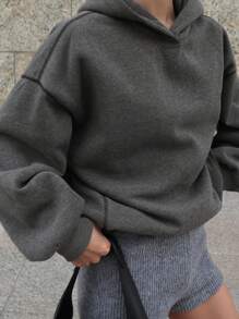 DAZY Solid Color Loose Fit Long Sleeve Hoodie For Women,Long Sleeve Tops,Fall Women Clothes Sweatshirt - Grey - View 1