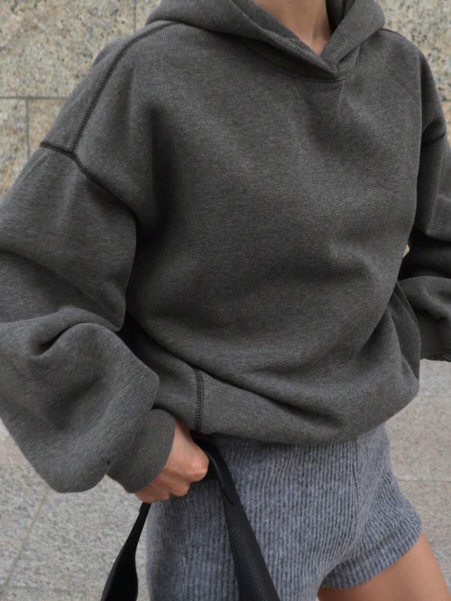 DAZY Solid Color Loose Fit Long Sleeve Hoodie For Women,Long Sleeve Tops,Fall Women Clothes Sweatshirt - Grey - View 1