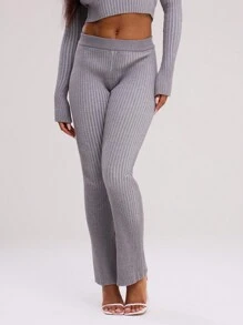 MUSERA Ribbed Flare Knit Trousers  Summer Vacation - Dark Grey - View 2