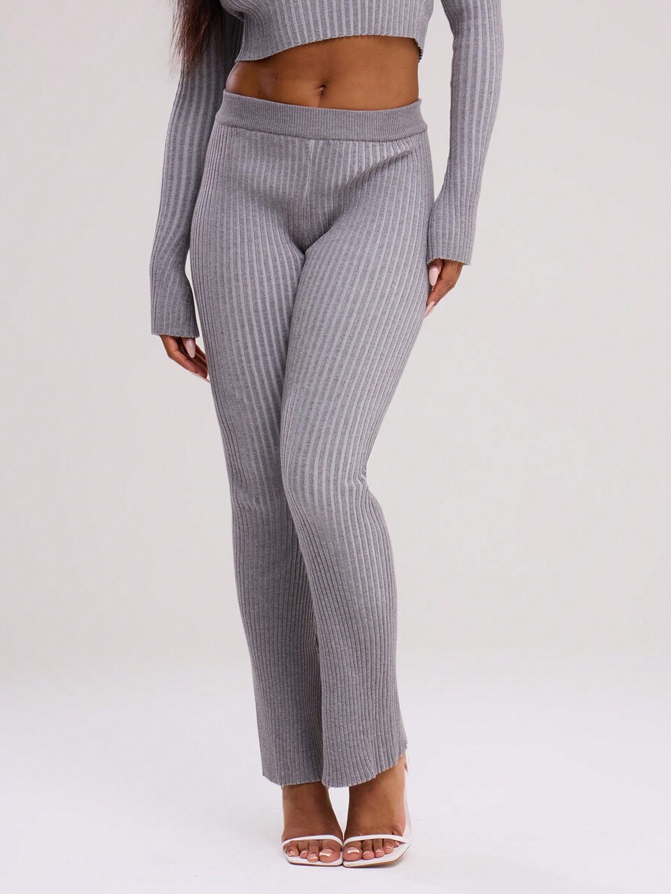Ribbed Flare Knit Trousers Summer Vacation