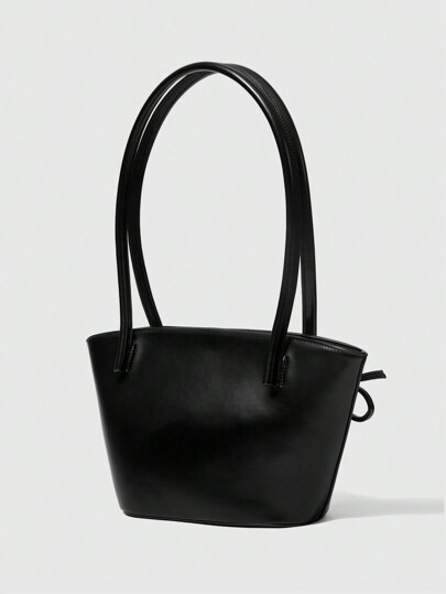 Kawaii 1pc Women Plain Color Bow Decor Simple Casual Shoulder Bag