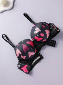 Women 1pc Comfy Heart Print Wire-Supported Bra - Multicolor - View 3