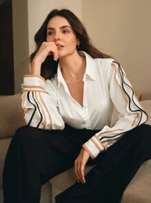 Anewsta Elegant French Style Pleated Women Blouse With Unique Design, Slim Fit,Long Sleeve Tops - White - View 9