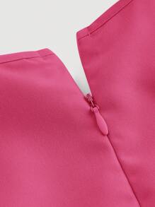 SHEIN MOD Black Date Night Lateral Cross Frenulum Solid Ruched Detail Long Dress - Hot Pink - View 3