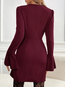 SHEIN Clasi 1pc Women Solid Color Front Button Sweetheart Collar Long Sleeve Simple Casual Blazer - Burgundy - View 2