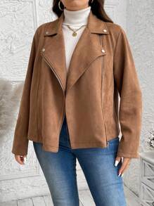 SHEIN LUNE Áo khoác Halloween cổ bẻ tay dài cỡ lớn thời trang màu nâu giản dị hợp thời trang dành cho nữ mùa đông - Lạc đà - Xem 4