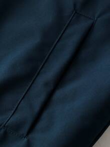 Manfinity Hypemode 男士长袖休闲字母印花飞行员夹克，秋季款 - 藏蓝色 - 查看 3