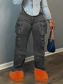 Casual Street Style Women's Denim Jeans, Simple Everyday Wear - Grey - View 1