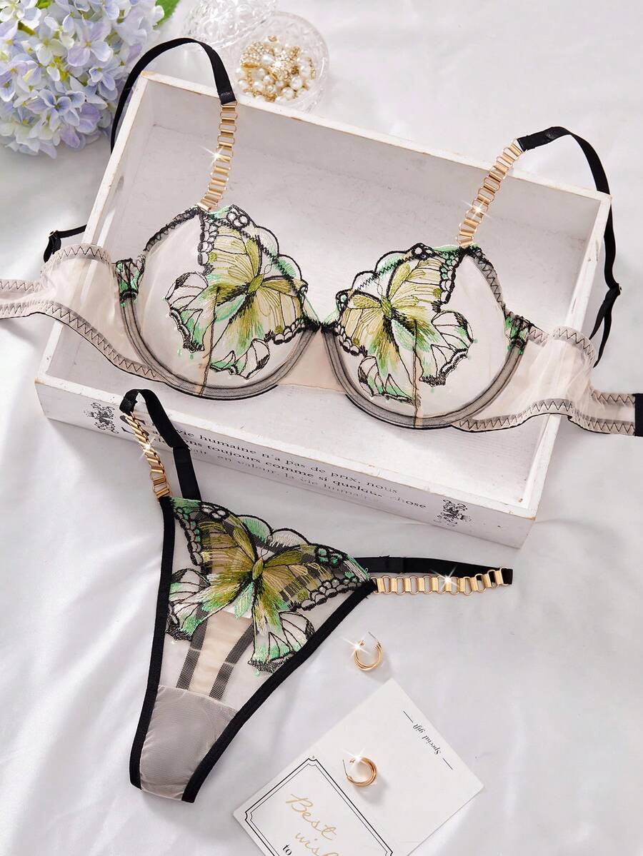 Bộ đồ lót lưới thêu hình bướm gợi cảm 2 món/bộ dành cho nữ - Nhiều màu - Xem 1
