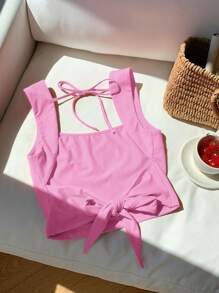 Comfortcana Camiseta sin espalda de punto rosa para el verano - Rosa - Ver 2