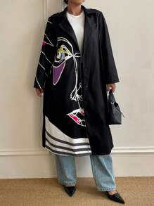 Calvaya Abrigo elegante con estampado para mujer de talla grande para otoño/invierno - Negro - Ver 5