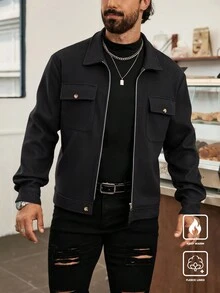 Manfinity Homme Giacca casual da uomo a maniche lunghe, stile corto, tinta unita, adatta per autunno, inverno e primavera, stile "Old Money" - nero - Visualizzare 7