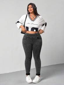 SHEIN EZwear Plus Size Black Denim Skinny Elastic Jeans