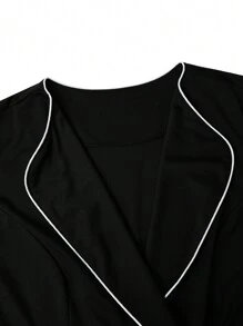 SHEIN Clasi Women Plus Size Elegant Long Sleeve Turndown Collar Hem Dress, Autumn - Black - View 4