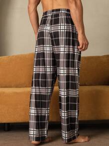 Manfinity Underwear&Sleepwear Basics Men's Plaid Print Drawstring Waist Loose Straight Leg Home Pants