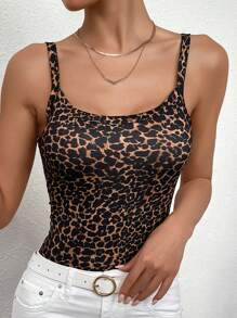 SHEIN EZwear 1pc Women Plus Size Leopard Print Fitted Camisole - Multicolor - View 5