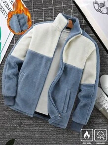 Manfinity Hypemode Men's Stand Collar Patchwork Thermal Lined Jacket Coat For Autumn & Winter - Multicolor - View 5