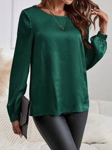 EMERY ROSE Christmas Long Sleeve Shirt,Women's Round-Neck Long-Sleeve Elegant Pink Shirt