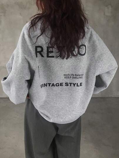 FRIFUL Damtröja med rund hals och bokstavstryck, casual, höstkläder