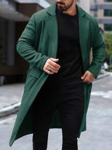 Manfinity Hypemode Abrigo largo de doble botonadura de unicolor con bolsillos de manga larga para hombre, otoño/invierno