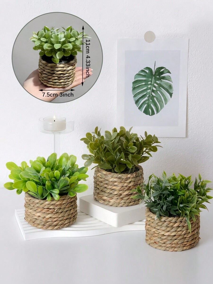 1/3pcs Artificial Woven Rattan Small Potted Plants Made PE&Polyester