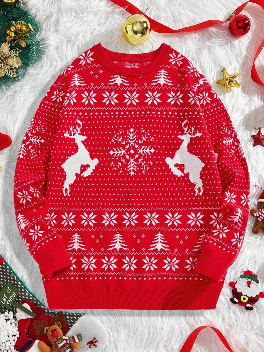 Manfinity VCAY Men's Fitted Casual Crew Neck Long Sleeve Knit Sweater, Suitable For Autumn/Winter And Christmas - Red - View 1