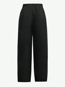SHEIN LUNE Women's Loose Butterfly Print Harem Pants, Comfortable Soft High Waisted Wide Leg Casual Trousers - Black - View 2