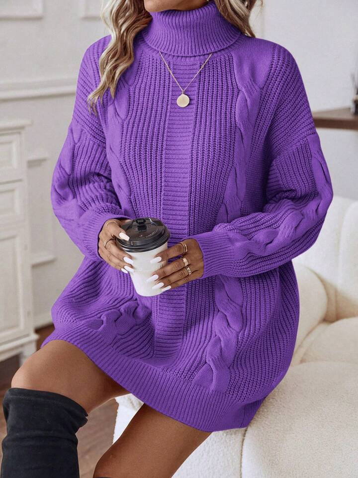 SHEIN LUNE Women Casual High Neck Dolman Sleeve Sweater Dress For Autumn/Winter