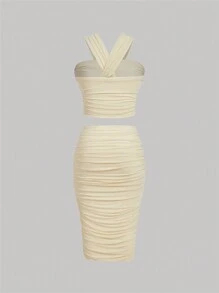 SHEIN MOD Bộ 2 chiếc nơ xoắn ngọt ngào cổ điển cỡ lớn trang trí xếp nếp - Màu be - Xem 2