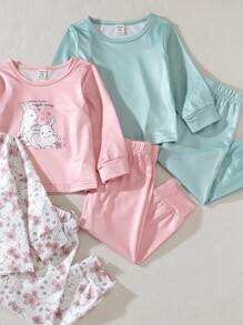 3pcs/Set Newborn & Toddler Girls Cozy & Cute Rabbit Pattern Knitted Long Sleeve Homewear Outfit Set, Autumn/Winter - Multicolor - View 7