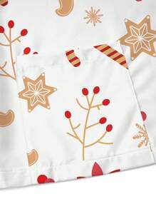 PopScrub 可爱卡通简约圣诞红枫叶饼干男人和祝福印花女士护士制服开衫带口袋手术服夹克 - 紅色 - 查看 4