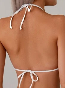 女士性感白色吊带比基尼 2 件套比基尼套装 夏季 - 白色 - 查看 8