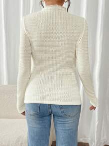 SHEIN Frenchy Women Casual Solid Color Textured Fitted Long Sleeve T-Shirt, Autumn