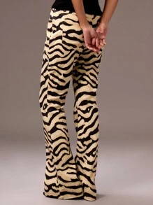 MUSERA Mid Rise Zebra Print Flare Jeans Spring Summer Cute Casual 90's Sexy Club Y2k Nineties Archive Ibiza Concert