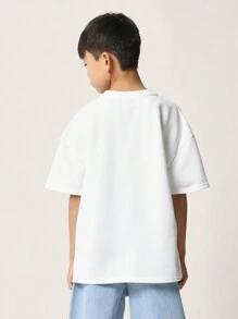 SUMWON Youth Oversized T-Shirt Essential Short Sleeve Crew Neck Casual Minimalist Basic Regular Length School Everyday Spring Summer - White - View 2