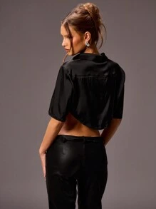 MUSERA Cropped Sexy Button Up Shirt Vacation Spring Summer Fall