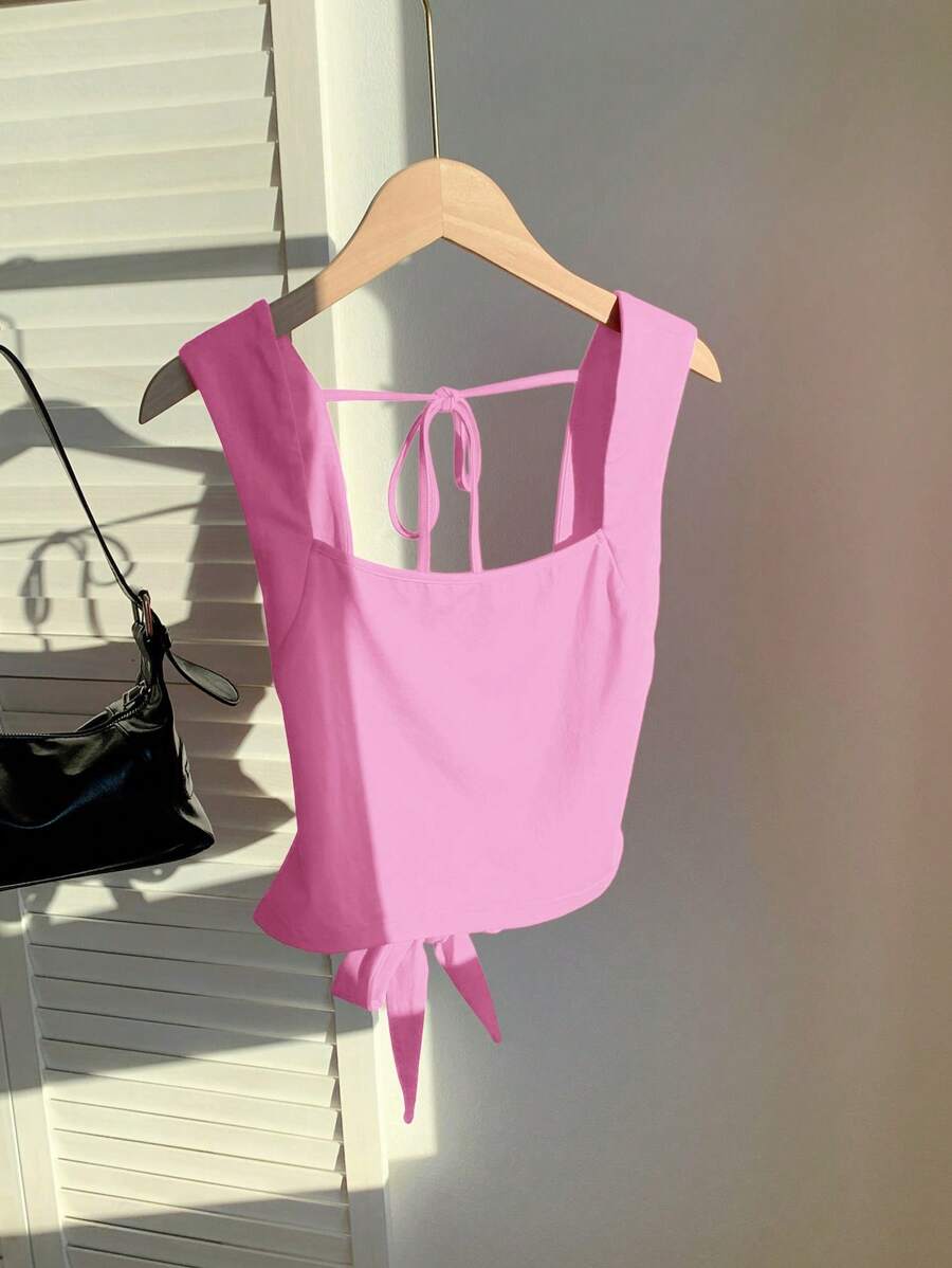 Comfortcana Camiseta sin espalda de punto rosa para el verano - Rosa - Ver 1