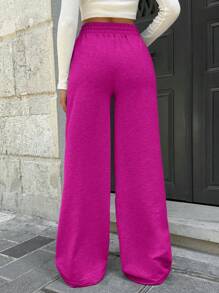 Cottnline Cotton Tall Drawstring Waist Wide Leg Pants - Hot Pink - View 2
