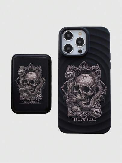 Grunge Punk 2-In-1 Phone Case With Skull Frame Sculpture Floral Print, Magnetic MagSafe Phone Case With Wireless Charging, Magnetic Shell Phone Case Compatible With Skull Frame Card Slot Compatible With Iphone