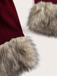 Sweetra Plus Size Long Sleeve Overcoat With Fur Collar, Solid Color With Double-Breasted Buttons, Winter - Burgundy - View 5