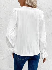 SHEIN Clasi Áo thun nữ tay dài cài nút phía trước đơn giản, giản dị, thích hợp mặc hàng ngày - trắng - Xem 2