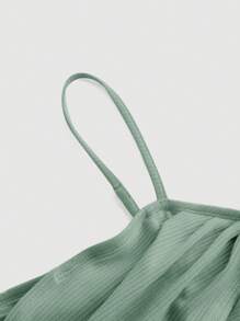 SHEIN MOD 1pc Women's Solid Color Spaghetti Strap Long Casual Dress, Minimalist Style - Green - View 5