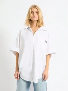 AiiRZ Front Button Short Sleeve Simple Blouse, Casual For Everyday Wear - White - View 1