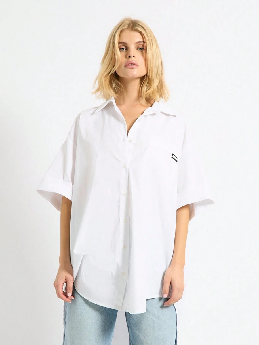 AiiRZ Front Button Short Sleeve Simple Blouse, Casual For Everyday Wear - White - View 1