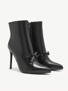 CUCCOO CHICEST Pointed Toe Stiletto Heel Bow Decor Elegant & Fashion Minimalist Ankle Boots For Women, Suitable For Christmas, New Year Party, Date Night - Black - View 1