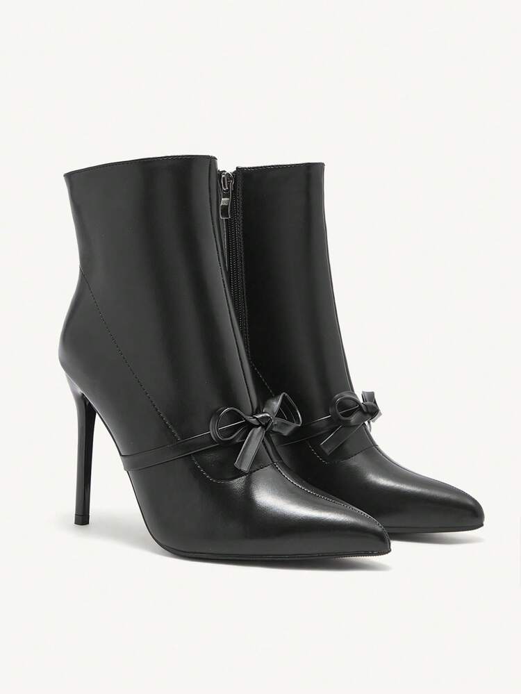 CUCCOO CHICEST Pointed Toe Stiletto Heel Bow Decor Elegant & Fashion Minimalist Ankle Boots For Women, Suitable For Christmas, New Year Party, Date Night