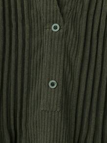 EMERY ROSE 加大码简约纯色宽松 V 领衬衫，适合日常穿着，秋冬女装 - 橄欖綠 - 查看 4