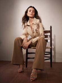 Anewsta 法式优雅玫瑰刺绣和珍珠半透明女式衬衫 - 杏色 - 查看 5