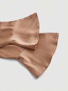 SHEIN MOD Plus Size Retro Sweet Solid Color Lace-Up Trumpet Sleeve Shirt And Trousers Two-Piece Set - Coffee Brown - View 3