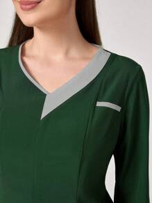 TaskEZ Contrast Color Block Simple Double Pocket Scrub Uniform Top Nurse Dresses Scrub Tops Scrub Bottoms Lab Coats Scrub Outwear Running Nurse & Uniform Scrubs Handwashing Pocketed Breathable